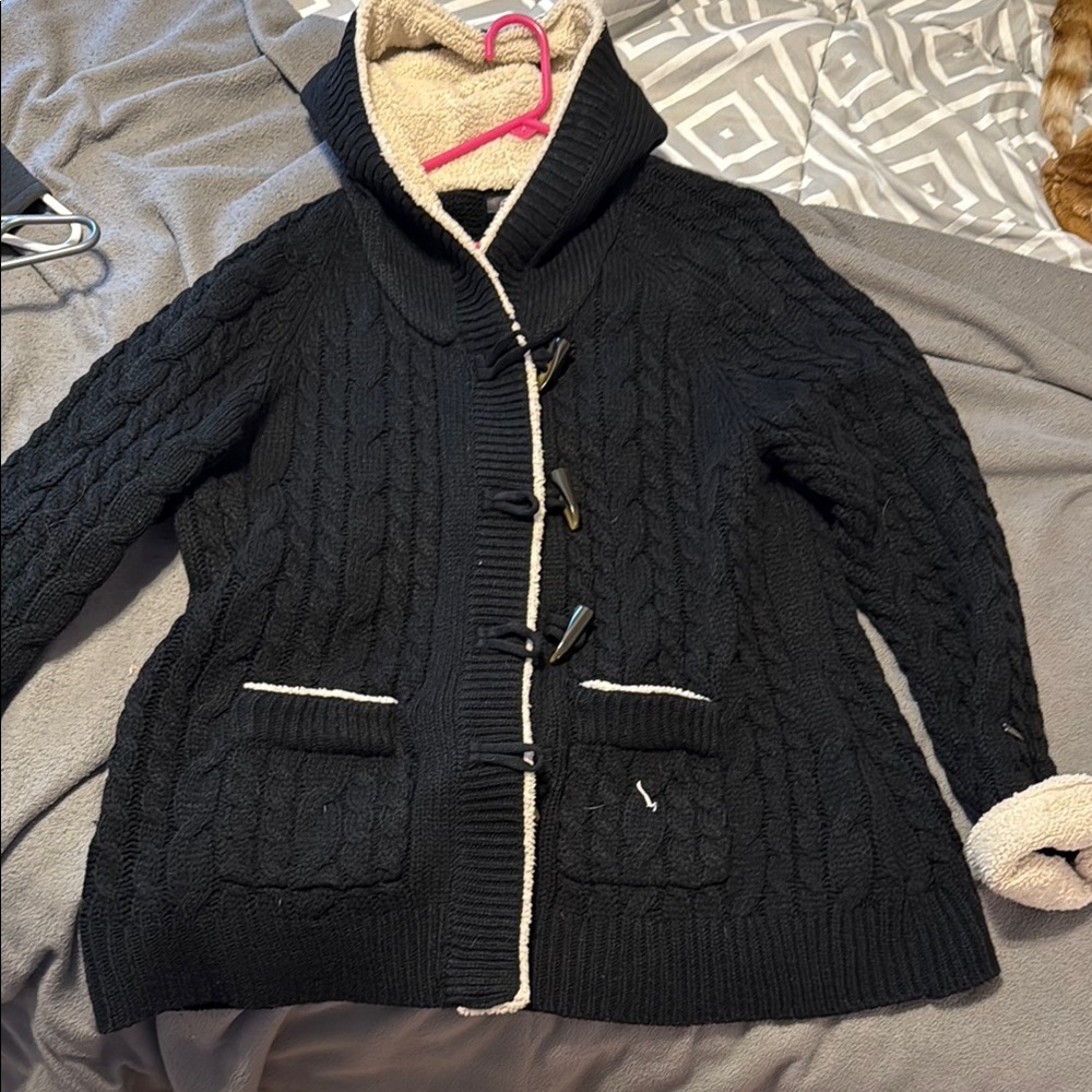 Black Cable Knit Toggle Cardigan